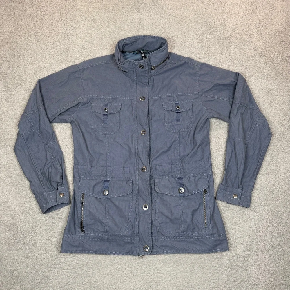 Kuhl Womens Blue Grey Arktik Utility Field Jacket Hidden Hood Size Large
